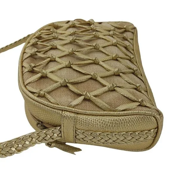 TIANNI Vintage Gold Metallic and Linen Cameral Bag Crossbody Y2K Good Condition - Picture 4 of 9